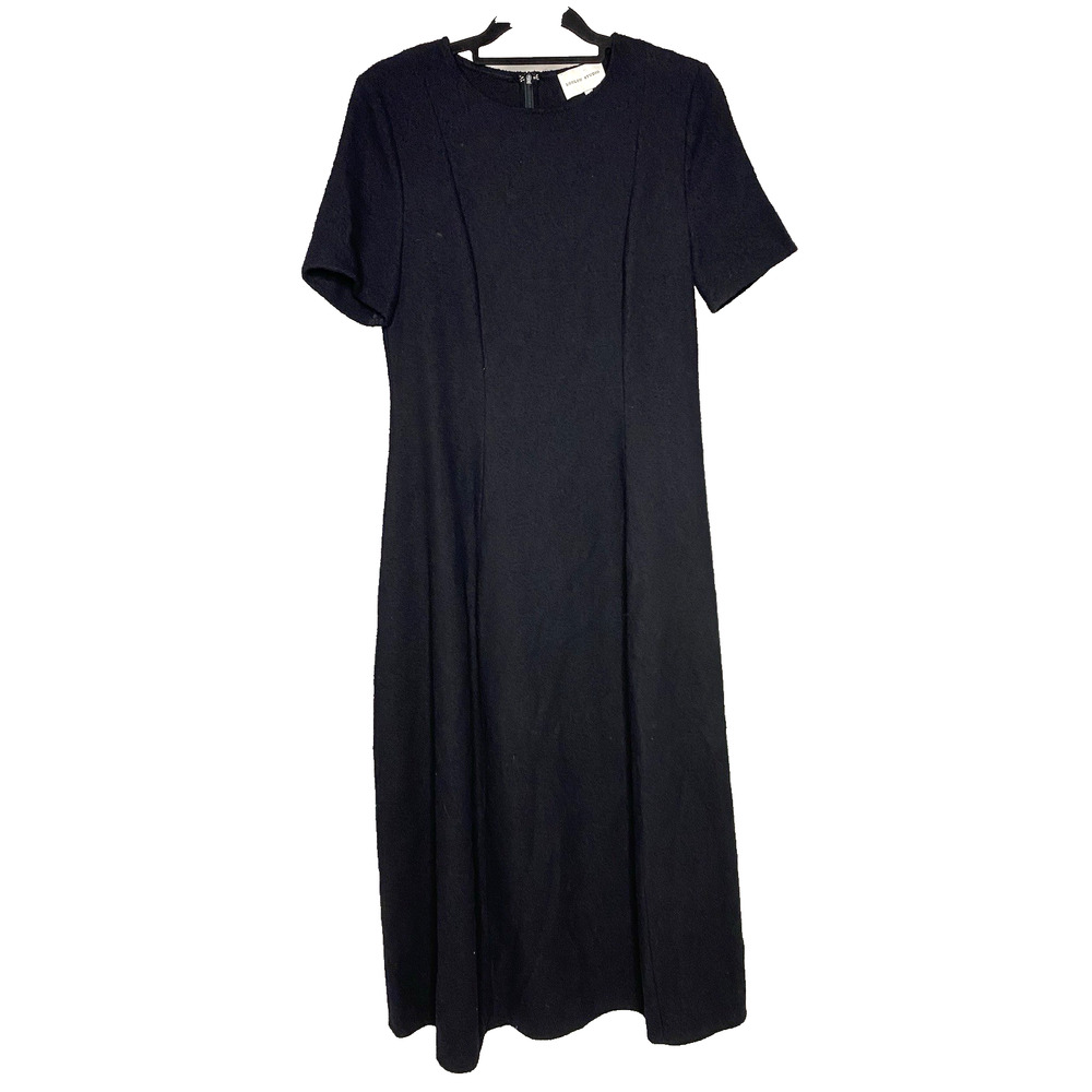 LOULOU Studio Women's Medium Albane Dress Black Boucle Cotton A-Line Long Midi